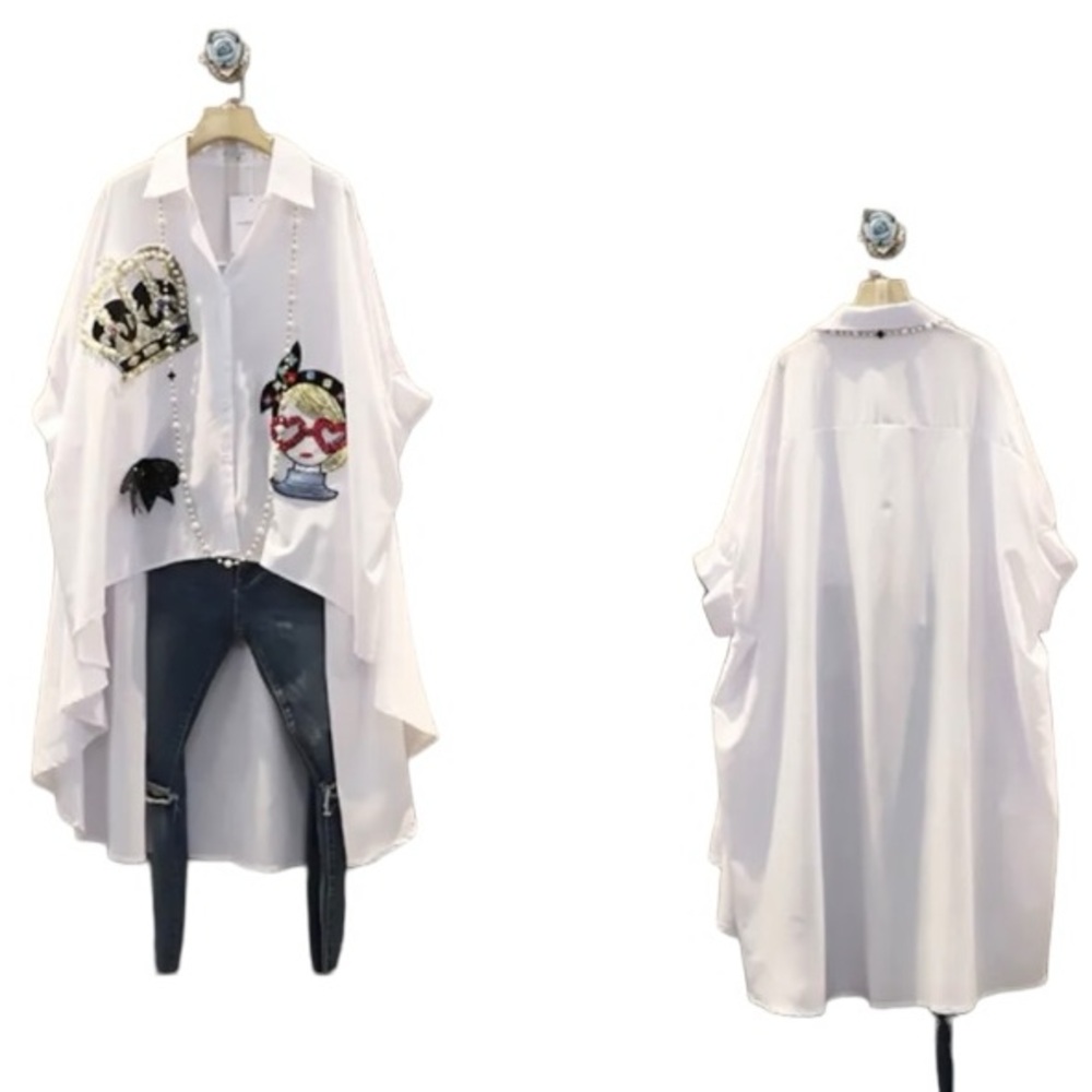Fabulous Crystal Beaded Oversized Asymmetrical Top - Picture 10 of 14